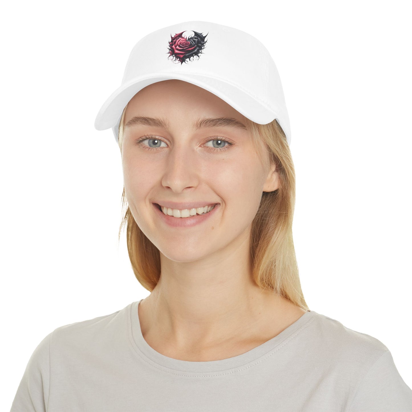 Low Profile Baseball Cap - Deep Dark Love every growing ever changing - Black & Red Roses