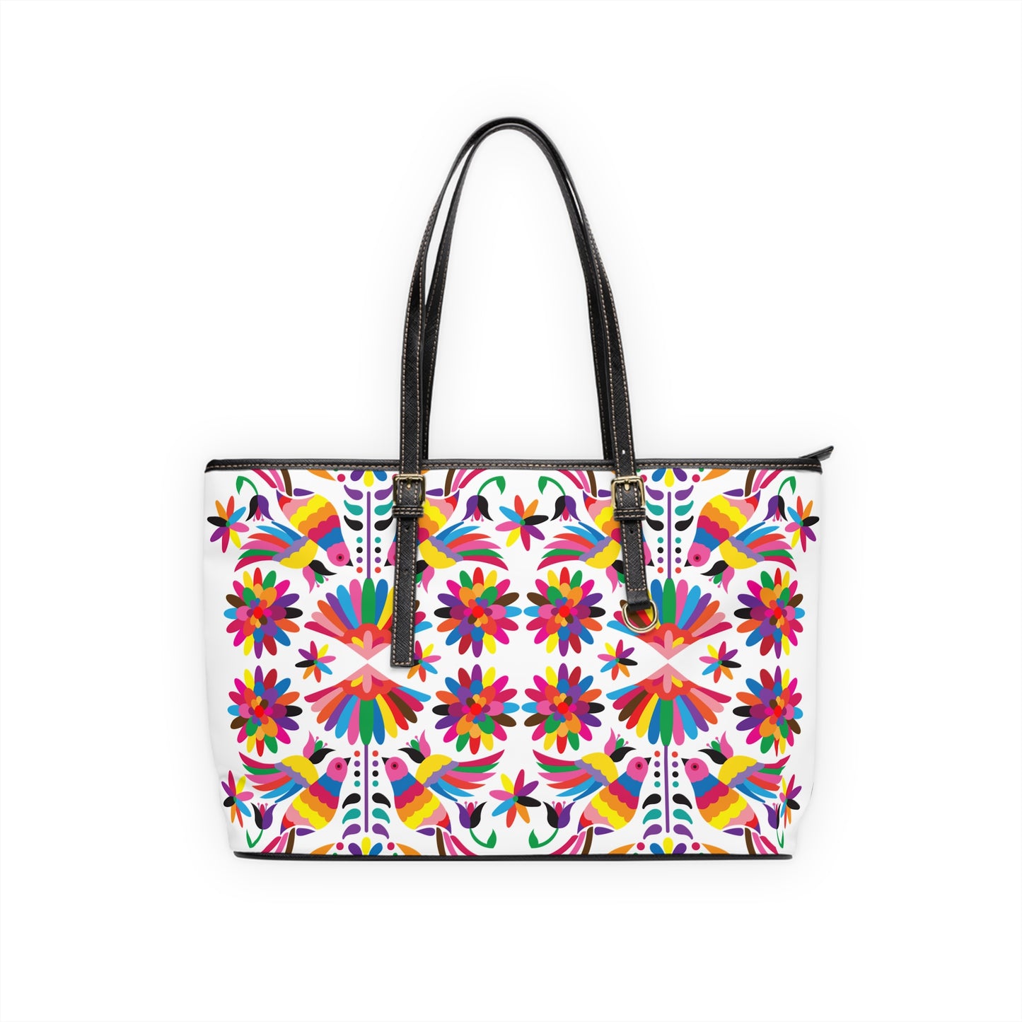 Colorful Otomi-Like Floral Shoulder Bag — Vibrant Mexican Folk Art Tote
