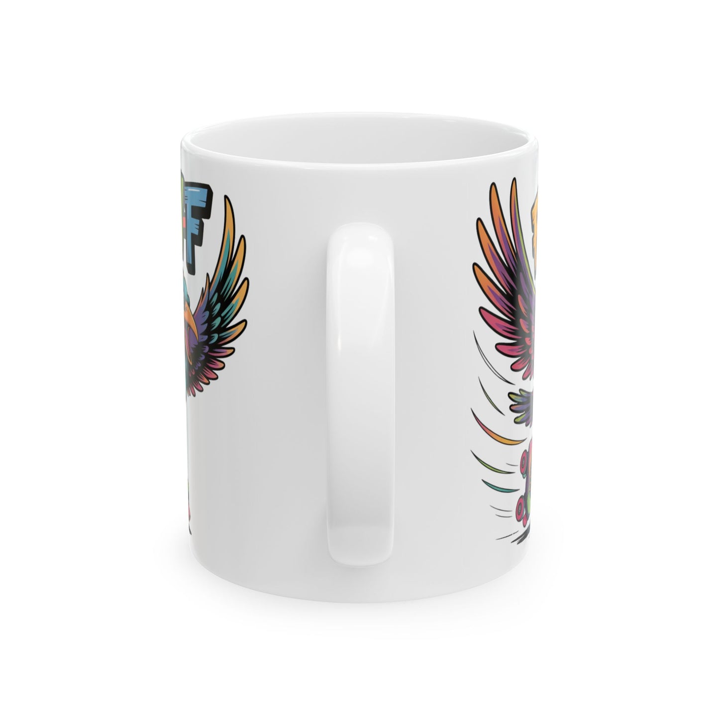 F-Caw-F Roller Blading Raven - Ceramic Mug - Motivational Gift for Coffee Lovers, Office Desk Decor, Holiday & Birthday Present, Fun Quote