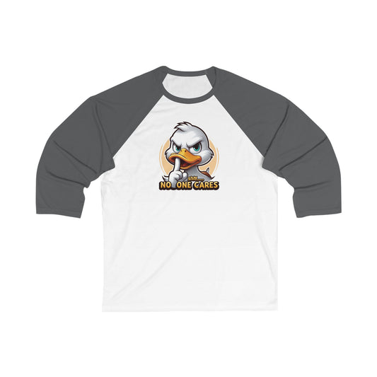 Funny Ssh No One Cares Duck Unisex Baseball Tee Shirt, Quirky 3/4 Raglan Sleeve Top, Humorous Animal Lover Gift, Sarcastic Tee, Novelty