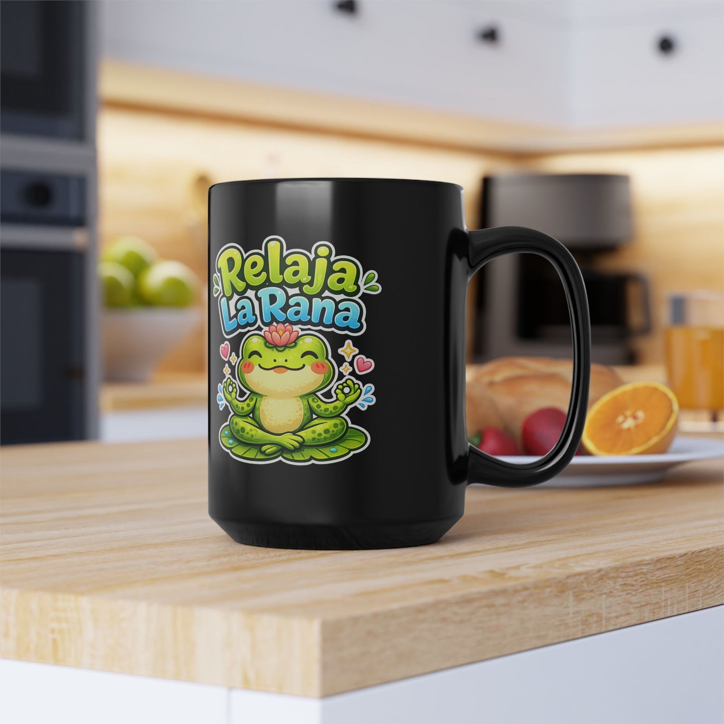 Ceramic Black Mug, 15oz - Relaja La Rana