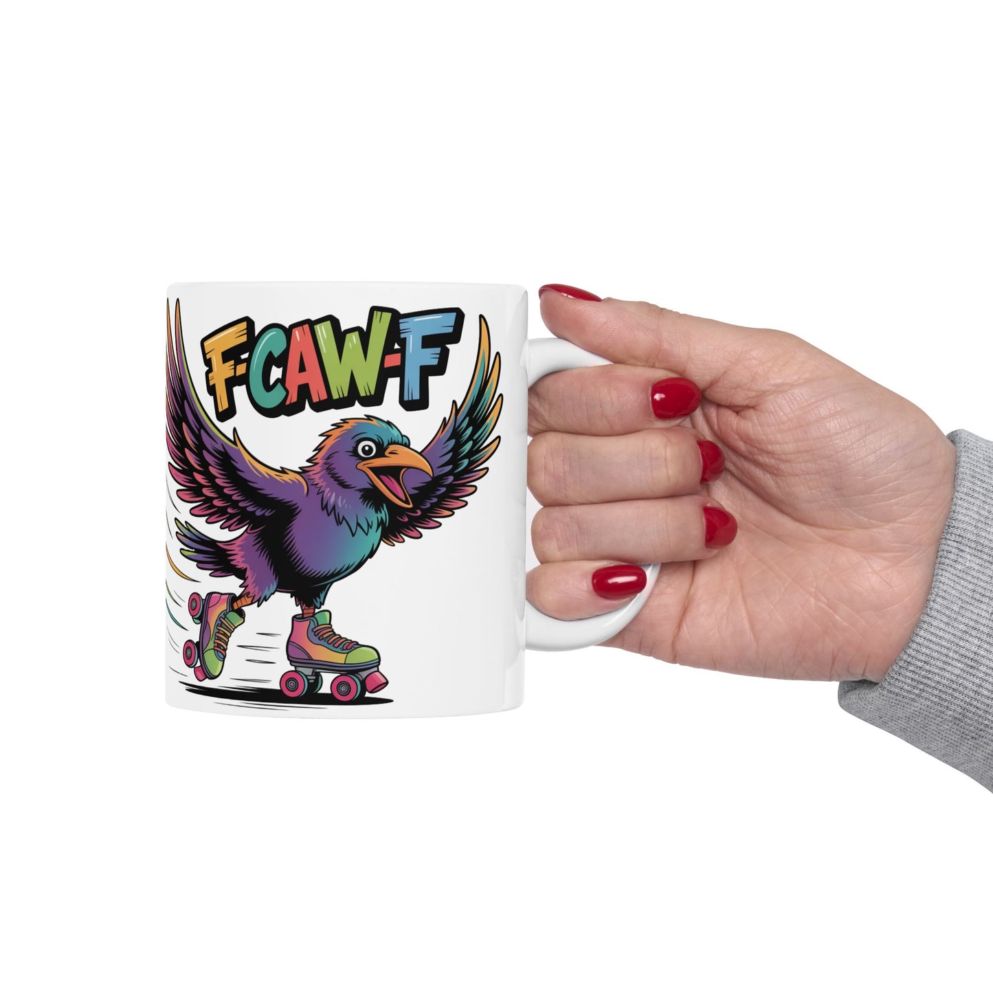 F-Caw-F Roller Blading Raven - Ceramic Mug - Motivational Gift for Coffee Lovers, Office Desk Decor, Holiday & Birthday Present, Fun Quote