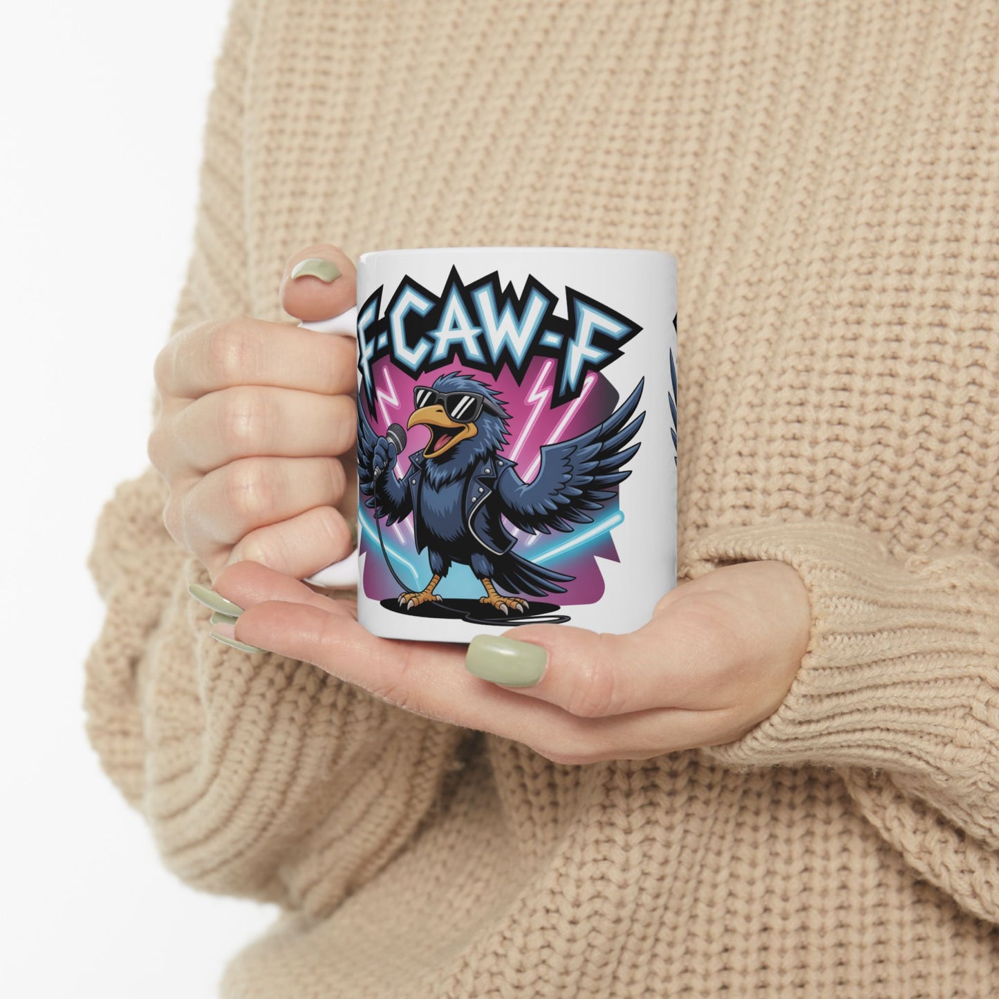 F-Caw-F Rockstar Raven - Ceramic Mug - Motivational Gift for Coffee Lovers, Office Desk Decor, Holiday & Birthday Present, Fun Quote Mug