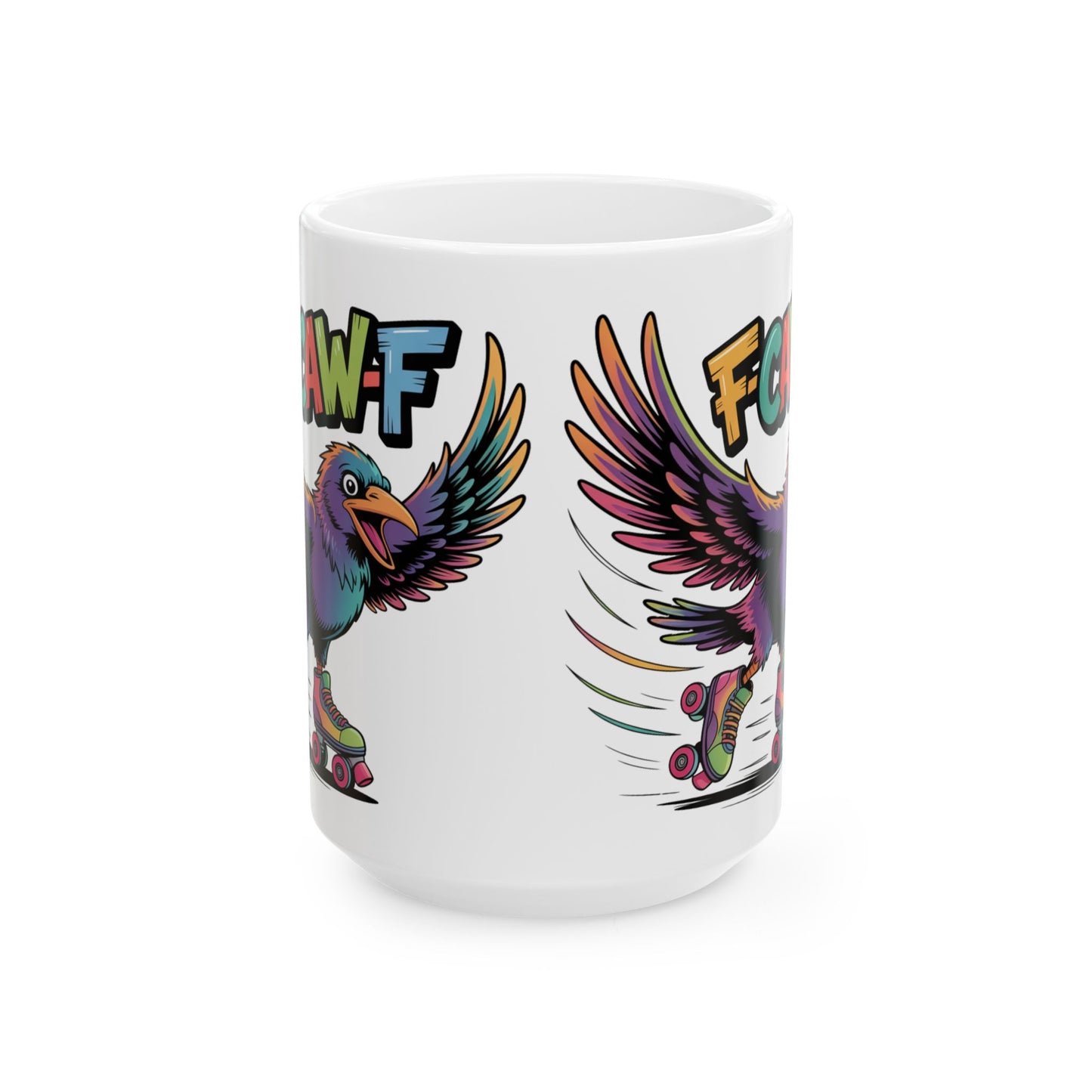 F-Caw-F Roller Blading Raven - Ceramic Mug - Motivational Gift for Coffee Lovers, Office Desk Decor, Holiday & Birthday Present, Fun Quote