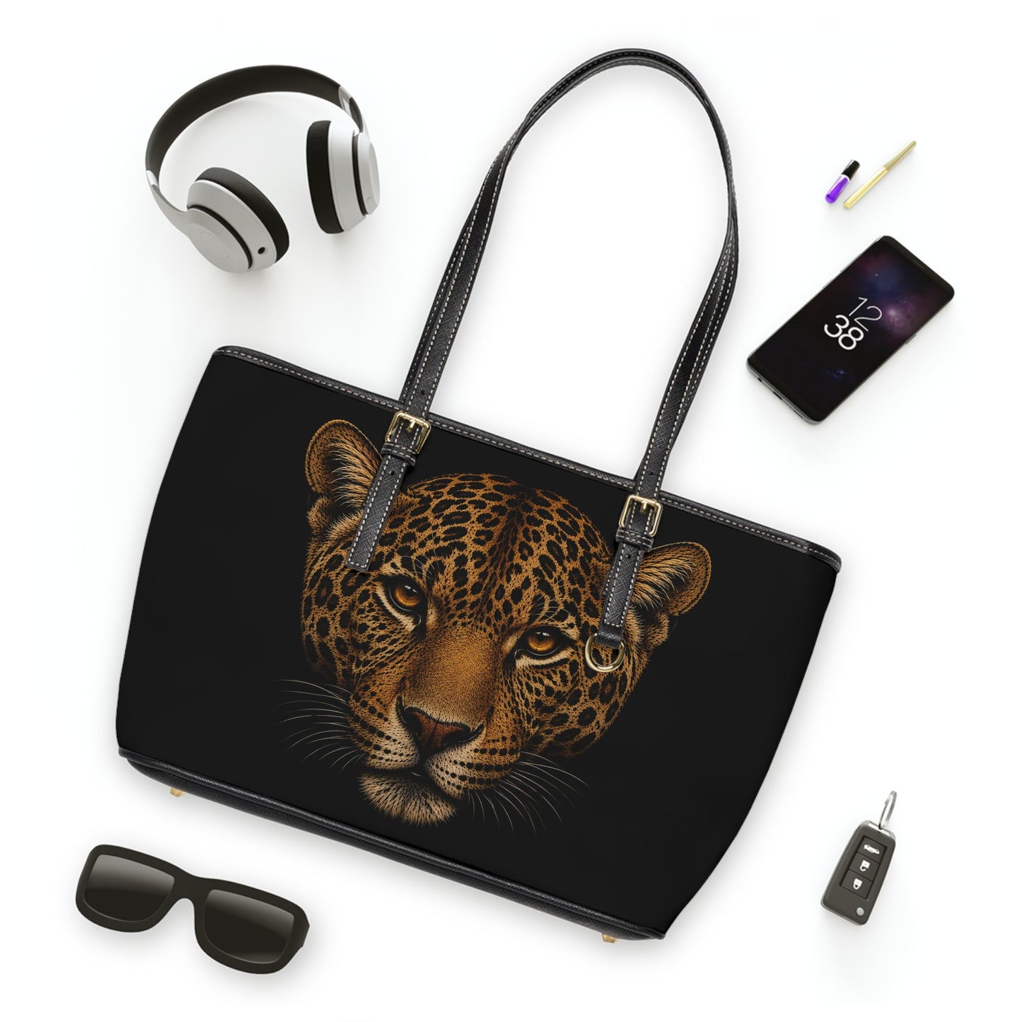 Jaguar Face PU Leather Shoulder Bag — Bold Animal Print Tote for Everyday & Travel