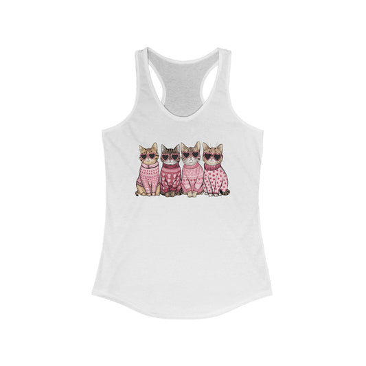 Women's Ideal Racerback Tank - Four purr-fect Valentines, proving love is best served with whiskers and sweaters!