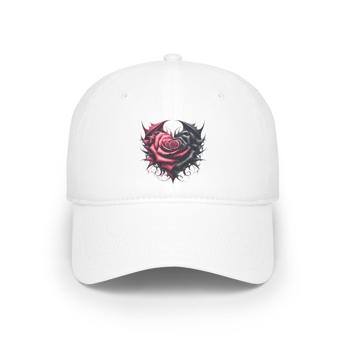 Low Profile Baseball Cap - Deep Dark Love every growing ever changing - Black & Red Roses