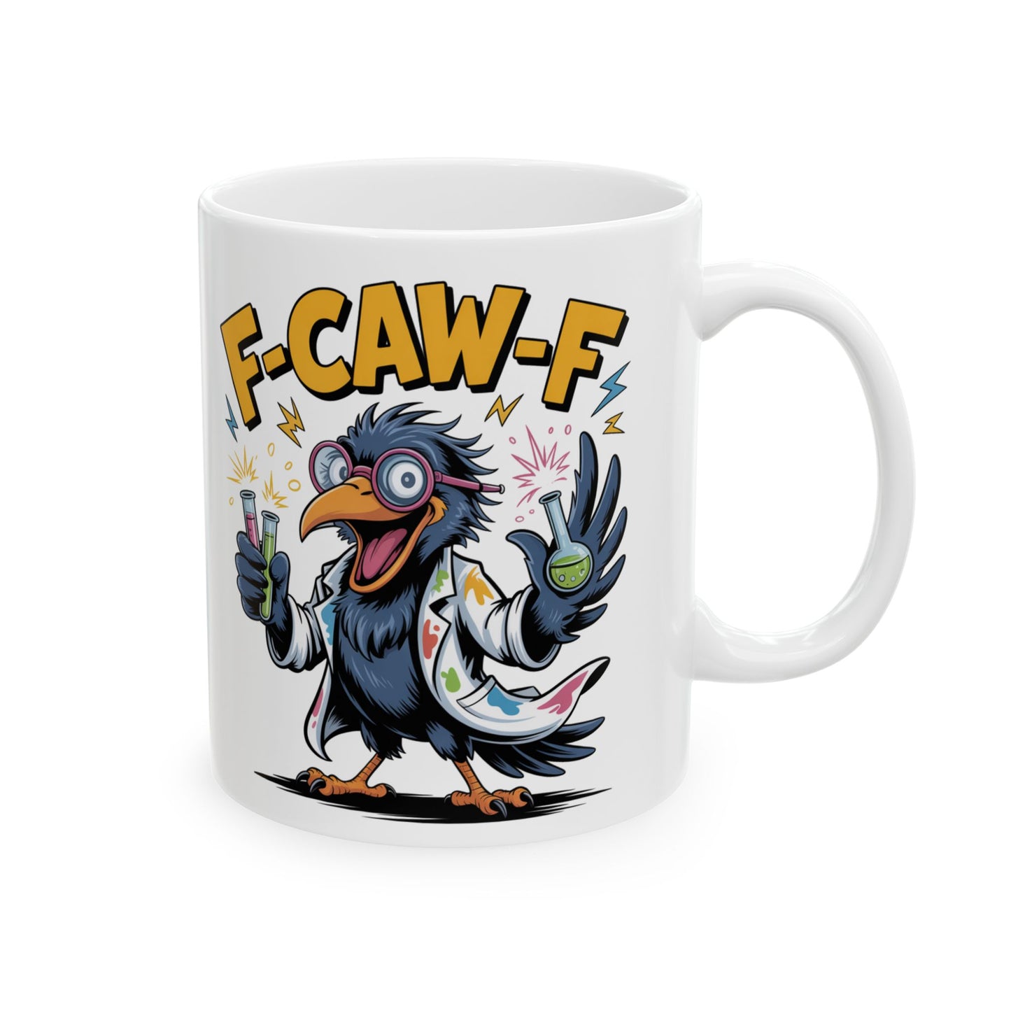 F-Caw-F The Scientist Raven - Ceramic Mug - Motivational Gift for Coffee Lovers, Office Desk Decor, Holiday & Birthday Present, Fun Quote