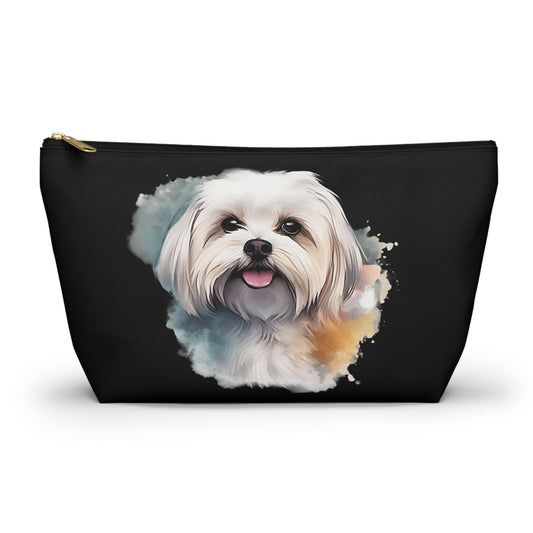 Maltese Maltipoo Watercolor tongue out - MamaDeSushi - Accessory Pouch w T-bottom