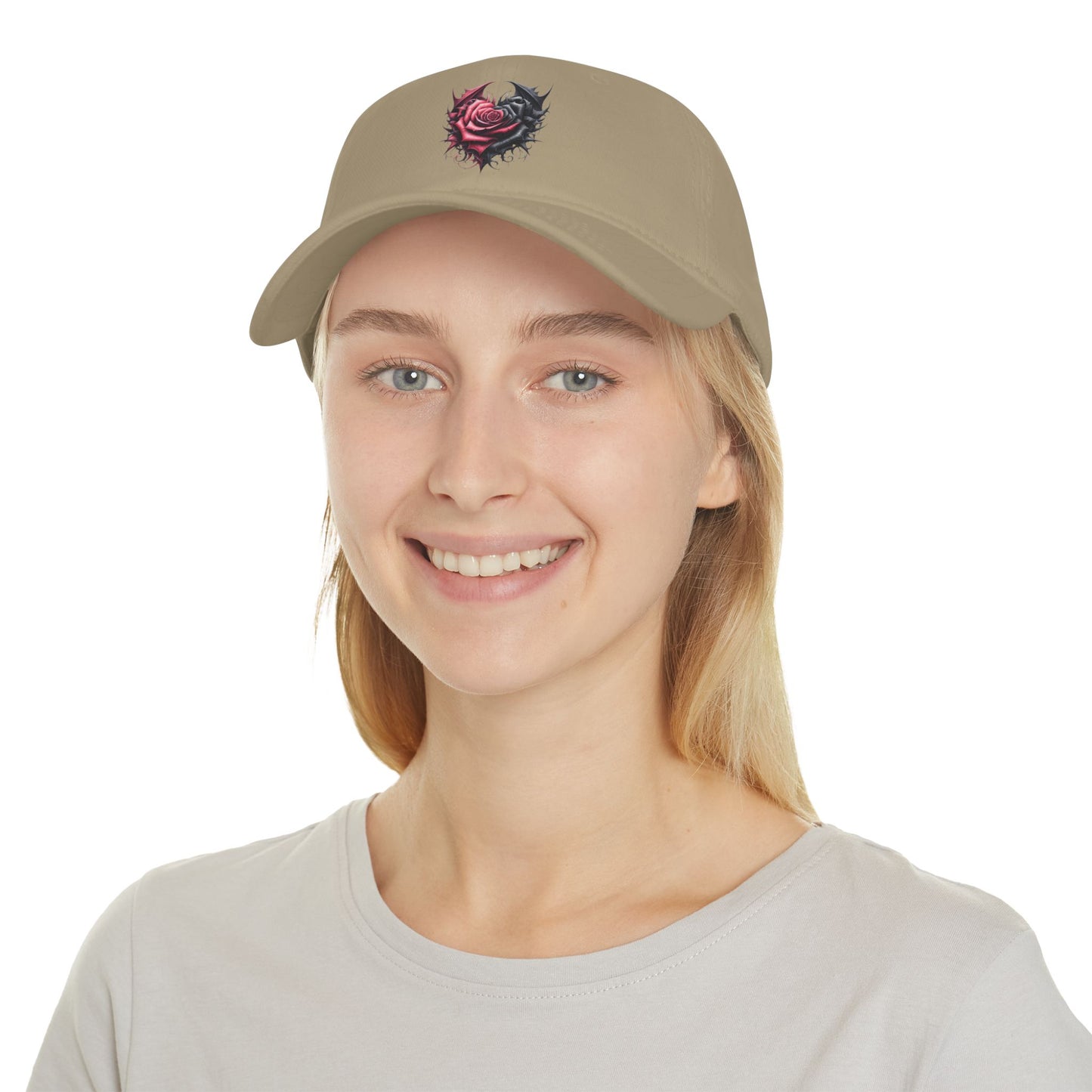 Low Profile Baseball Cap - Deep Dark Love every growing ever changing - Black & Red Roses