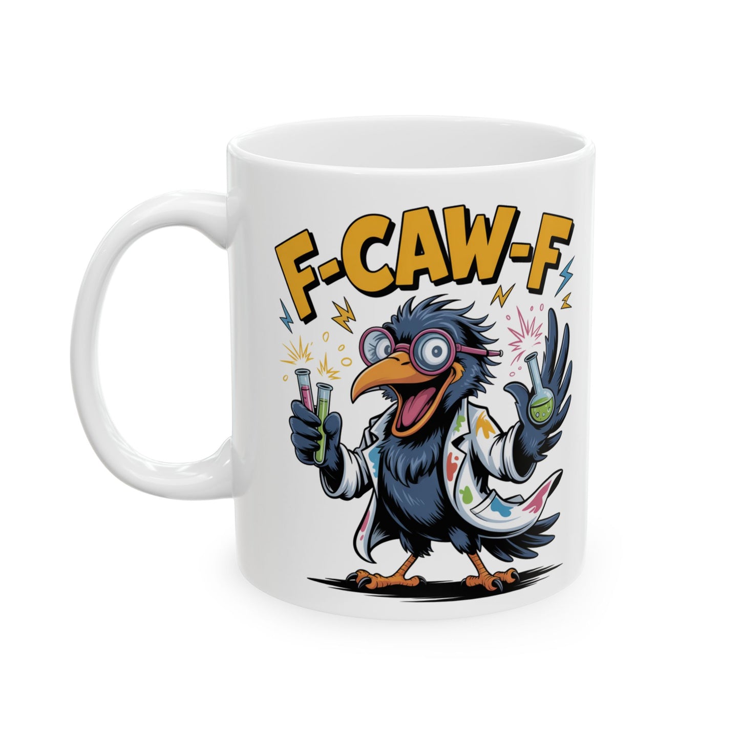 F-Caw-F The Scientist Raven - Ceramic Mug - Motivational Gift for Coffee Lovers, Office Desk Decor, Holiday & Birthday Present, Fun Quote