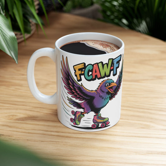 F-Caw-F Roller Blading Raven - Ceramic Mug - Motivational Gift for Coffee Lovers, Office Desk Decor, Holiday & Birthday Present, Fun Quote