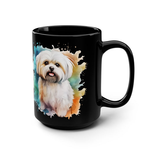 Maltese Maltipoo Watercolor - MamaDeSushi - Black Mug, 15oz