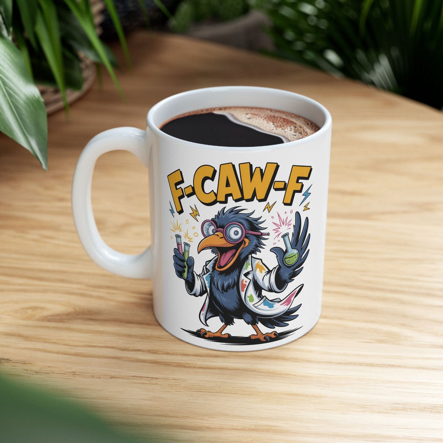 F-Caw-F The Scientist Raven - Ceramic Mug - Motivational Gift for Coffee Lovers, Office Desk Decor, Holiday & Birthday Present, Fun Quote
