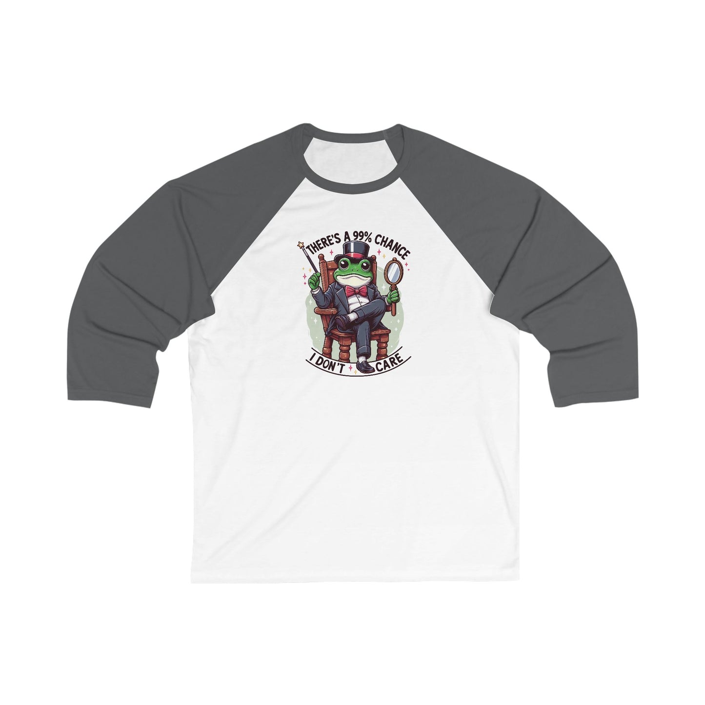 Baseball Tee, Frog: There's a 99% chance I don't care, Unisex Raglan Shirt, Funny Animal Print, Short Sleeve Top, Gift for Him or Her