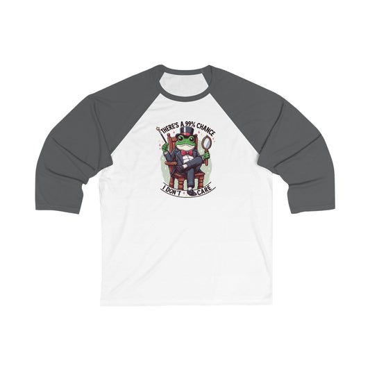 Baseball Tee, Frog: There's a 99% chance I don't care, Unisex Raglan Shirt, Funny Animal Print, Short Sleeve Top, Gift for Him or Her