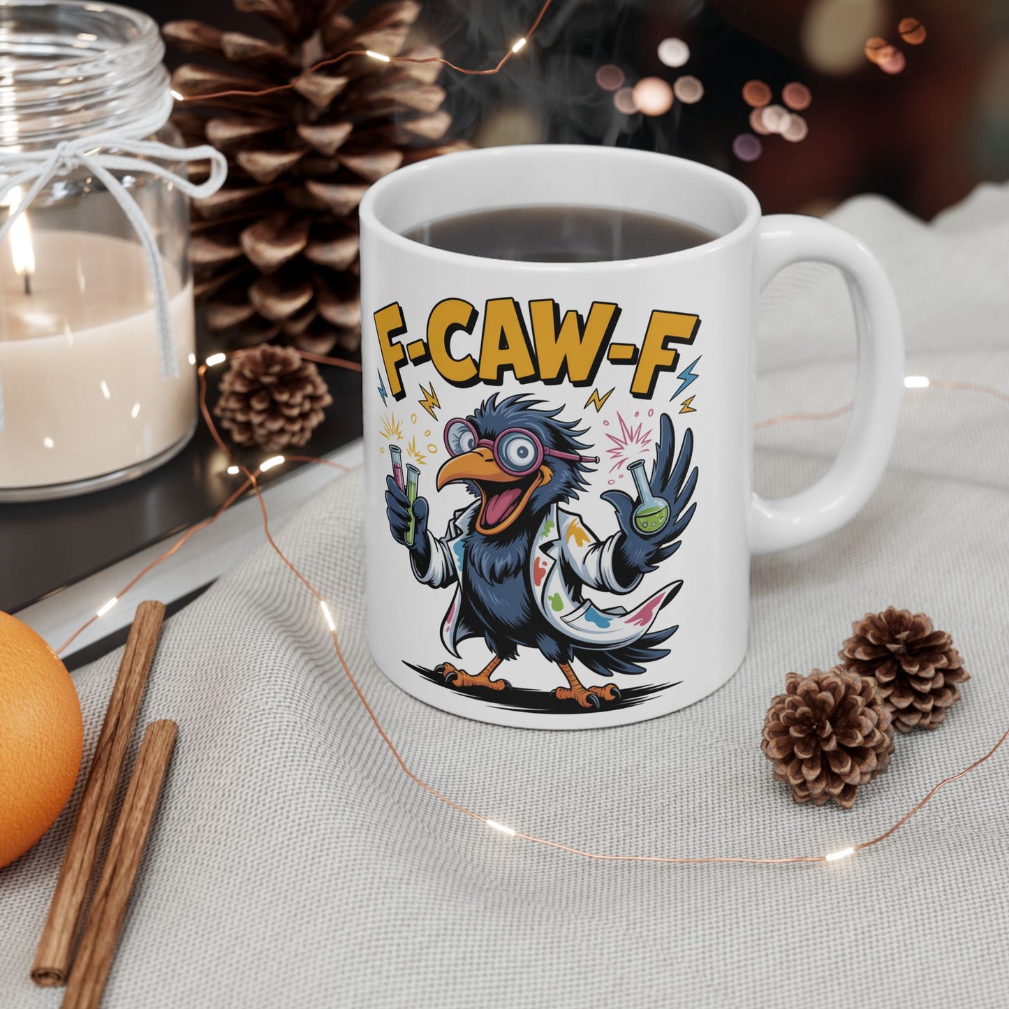 F-Caw-F The Scientist Raven - Ceramic Mug - Motivational Gift for Coffee Lovers, Office Desk Decor, Holiday & Birthday Present, Fun Quote