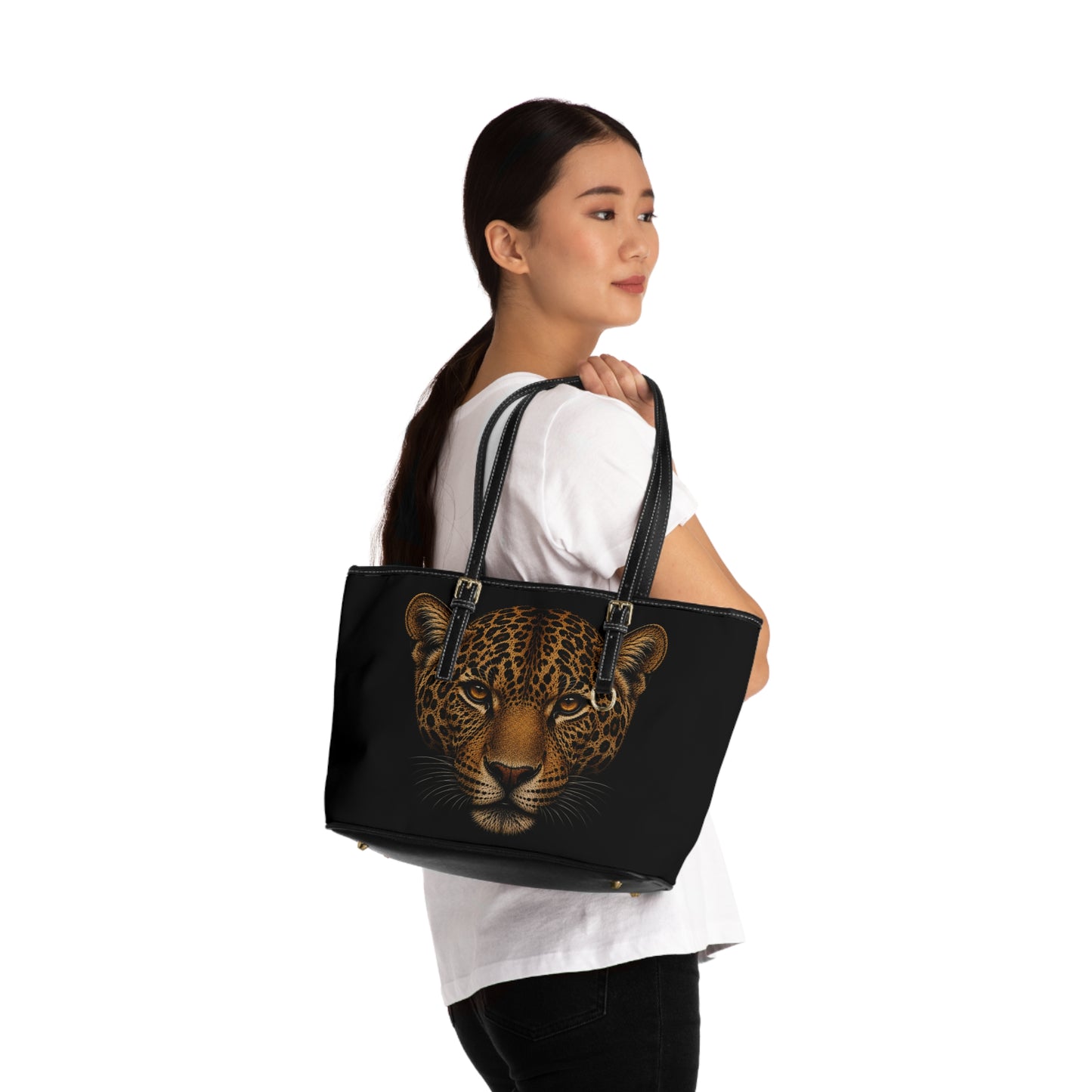 Jaguar Face PU Leather Shoulder Bag — Bold Animal Print Tote for Everyday & Travel
