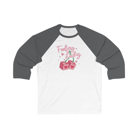 Baseball Tee Feeling Lucky Dice with Hearts, Unisex Raglan Shirt, Lucky Charm Gift, Vintage Style Shirt, Casual Baseball Tee, Lucky Gambling