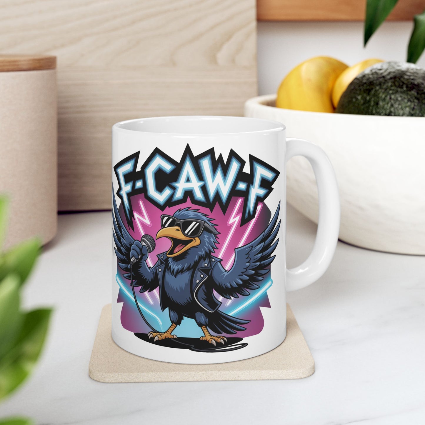 F-Caw-F Rockstar Raven - Ceramic Mug - Motivational Gift for Coffee Lovers, Office Desk Decor, Holiday & Birthday Present, Fun Quote Mug