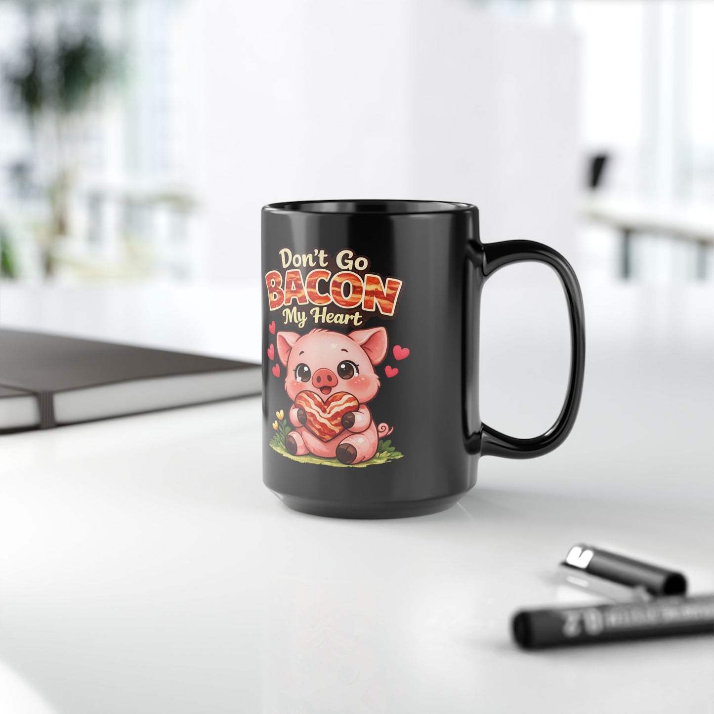 Ceramic Black Mug, 15oz - Don't go Bacon My Heart
