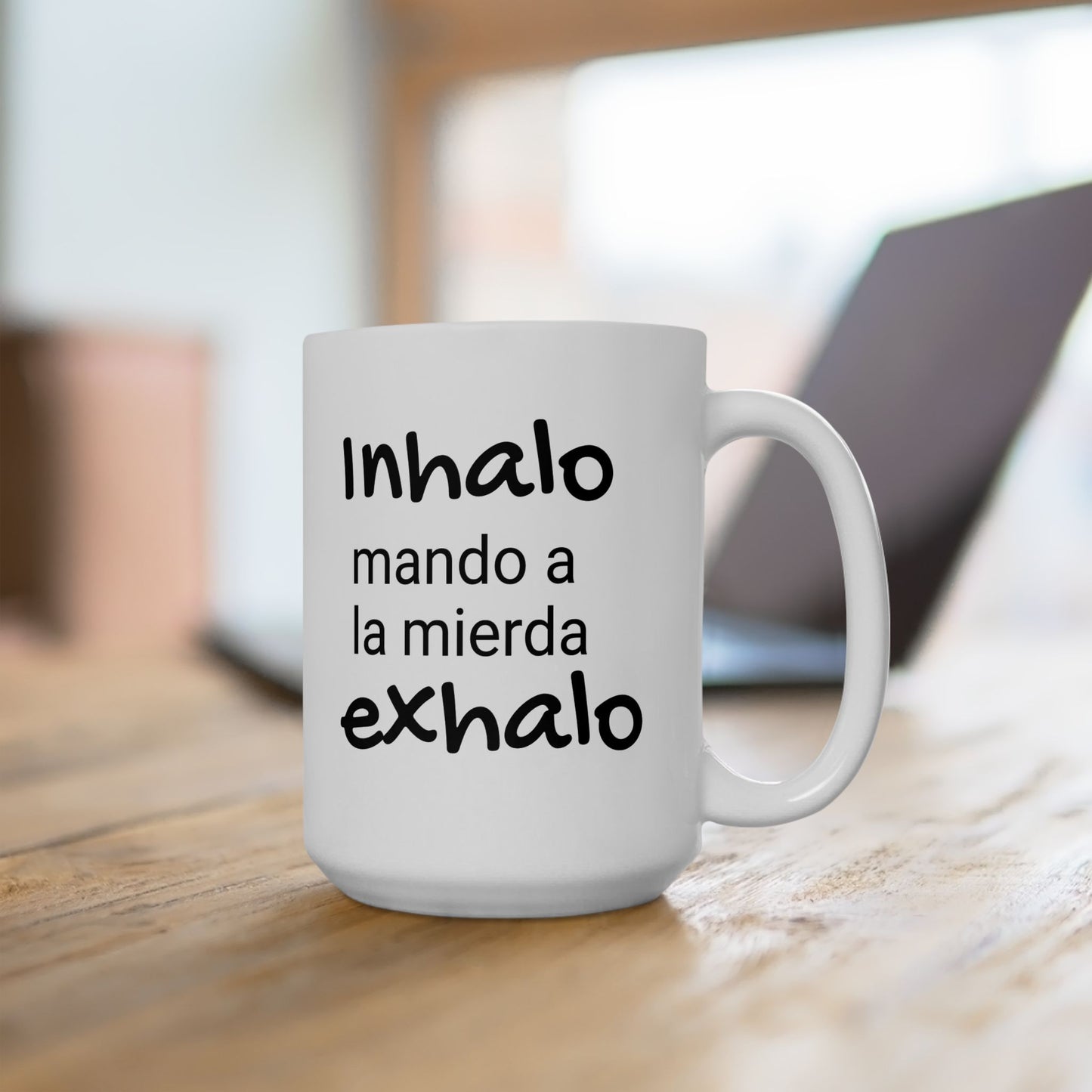 Inhalo mando a la...Exhalo - Ceramic Mug - Motivational Gift for Coffee Lovers, Office Desk Decor, Holiday & Birthday Present, Fun Quote Mug