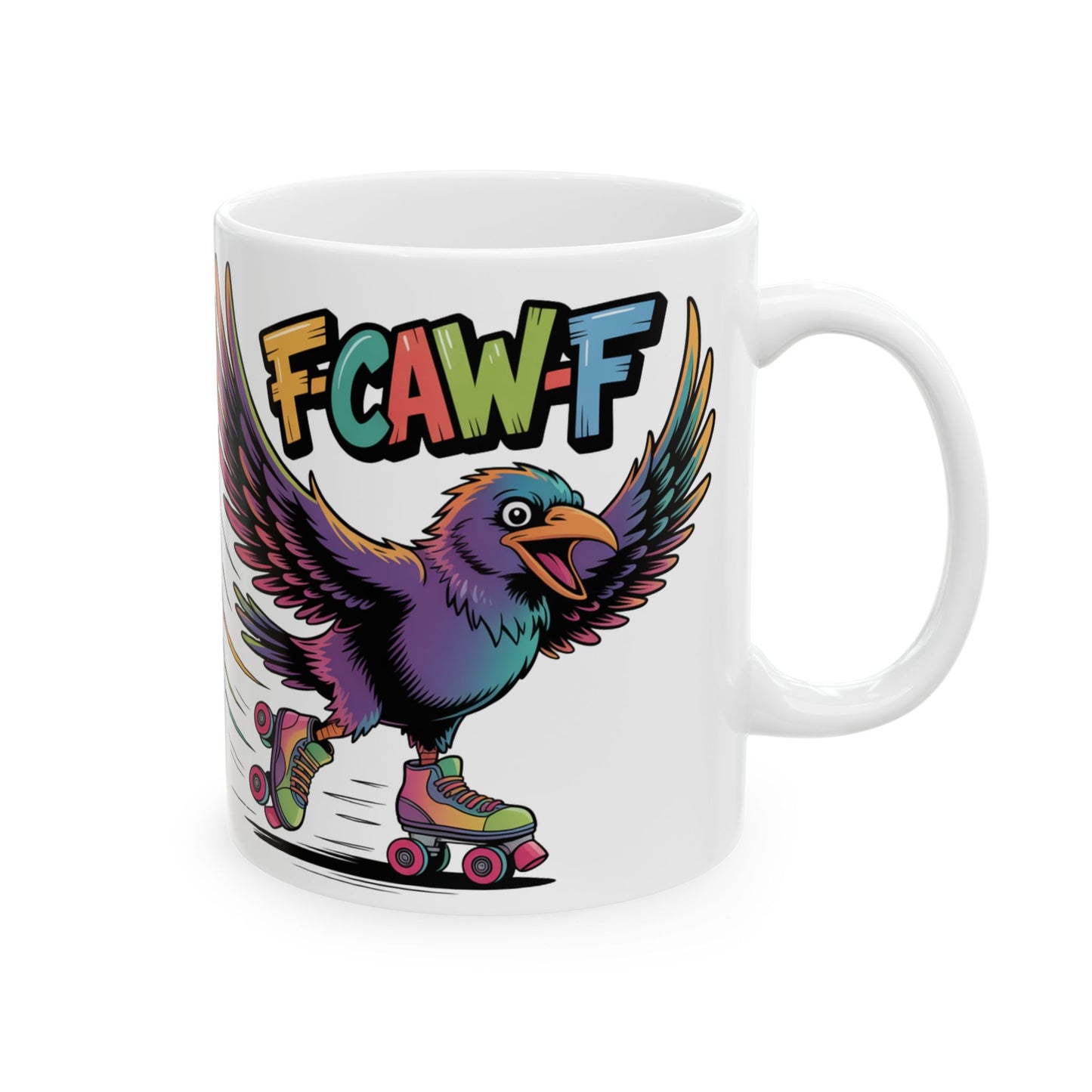 F-Caw-F Roller Blading Raven - Ceramic Mug - Motivational Gift for Coffee Lovers, Office Desk Decor, Holiday & Birthday Present, Fun Quote