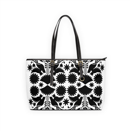 Black & White Otomi-Like design Chic PU Leather Shoulder Bag - Fashionable Tote for Confident Women, Perfect Gift for Celebrations