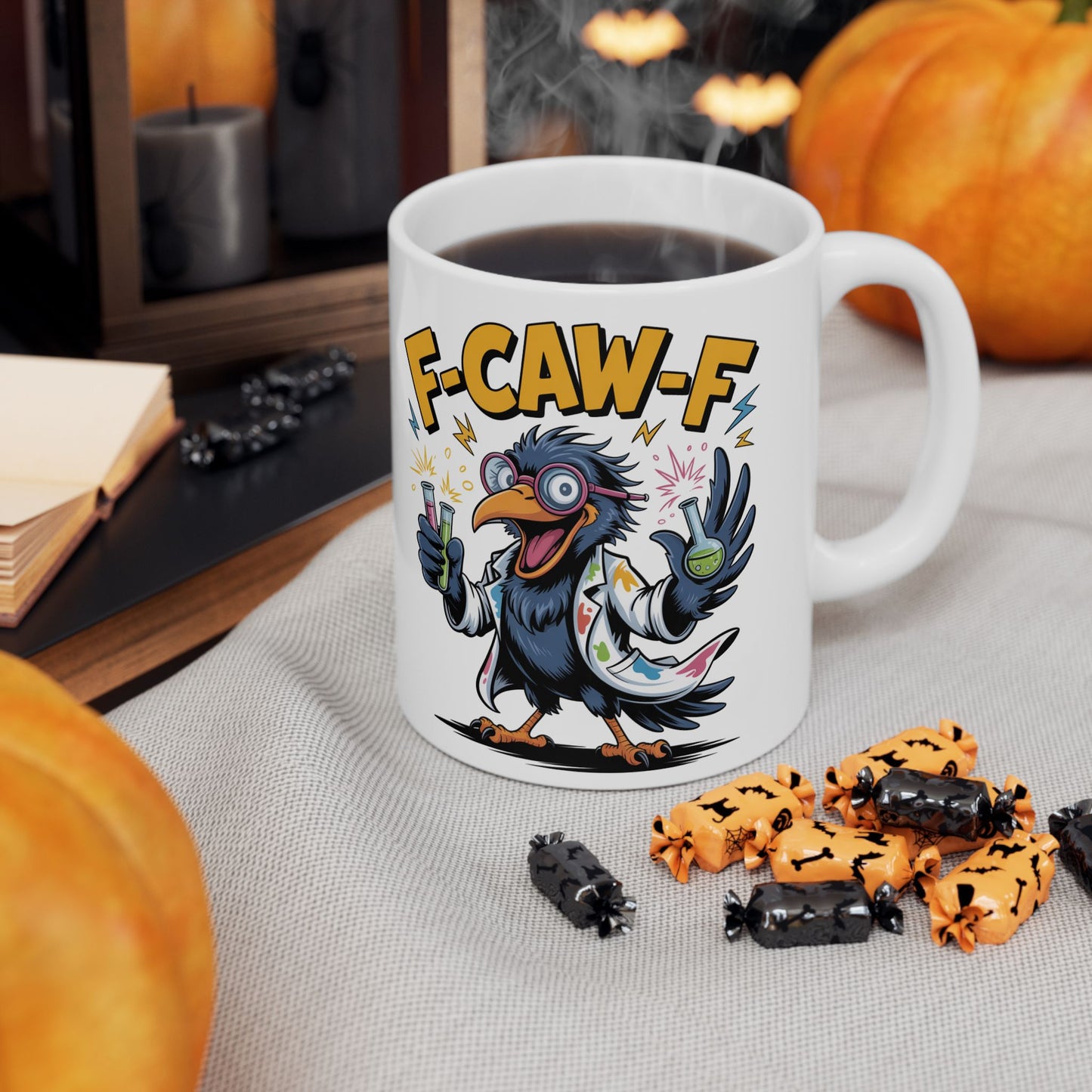 F-Caw-F The Scientist Raven - Ceramic Mug - Motivational Gift for Coffee Lovers, Office Desk Decor, Holiday & Birthday Present, Fun Quote