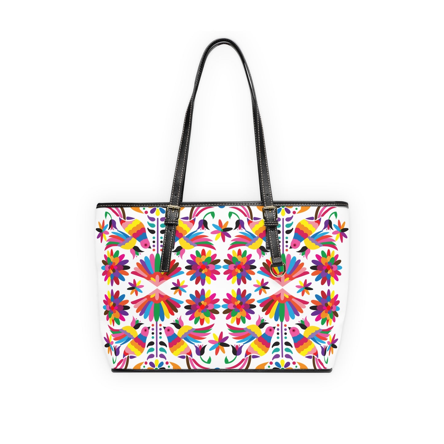 Colorful Otomi-Like Floral Shoulder Bag — Vibrant Mexican Folk Art Tote