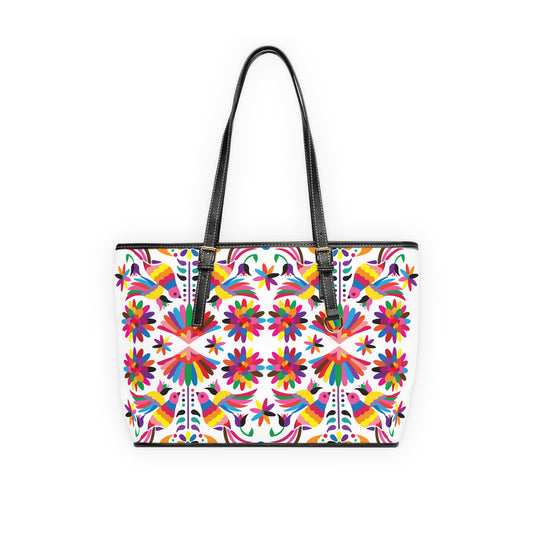 Colorful Otomi-Like Floral Shoulder Bag — Vibrant Mexican Folk Art Tote