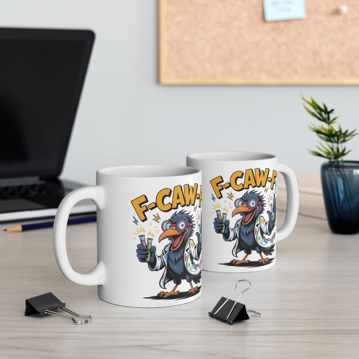 F-Caw-F The Scientist Raven - Ceramic Mug - Motivational Gift for Coffee Lovers, Office Desk Decor, Holiday & Birthday Present, Fun Quote