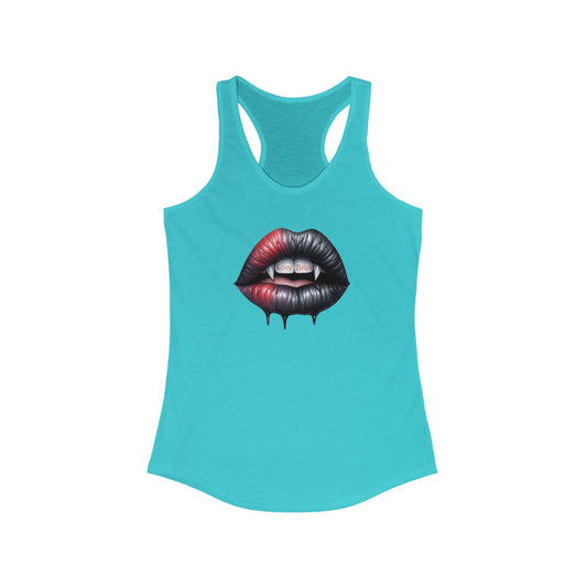 Women's Ideal Racerback Tank - Love Bites with Fangs - Black & Red Lips