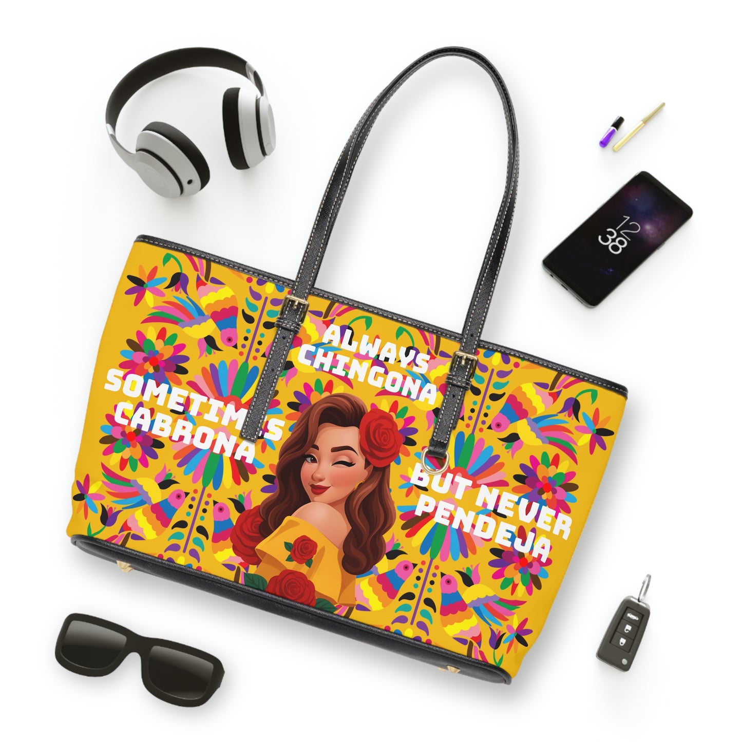 Yellow - Chic PU Leather Shoulder Bag - Always Chingona, Fashionable Tote for Confident Women, Perfect Gift for Celebrations