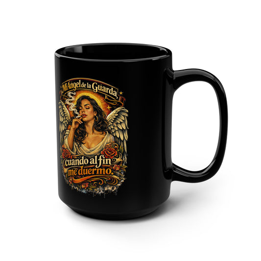 Ceramid Black Mug, 15oz - Angel de la Guarda