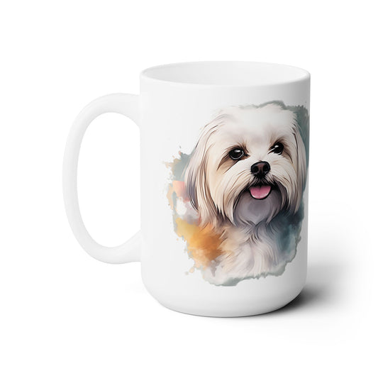 Maltese Maltipoo Watercolor tongue out  - MamaDeSushi - Ceramic Mug 15oz