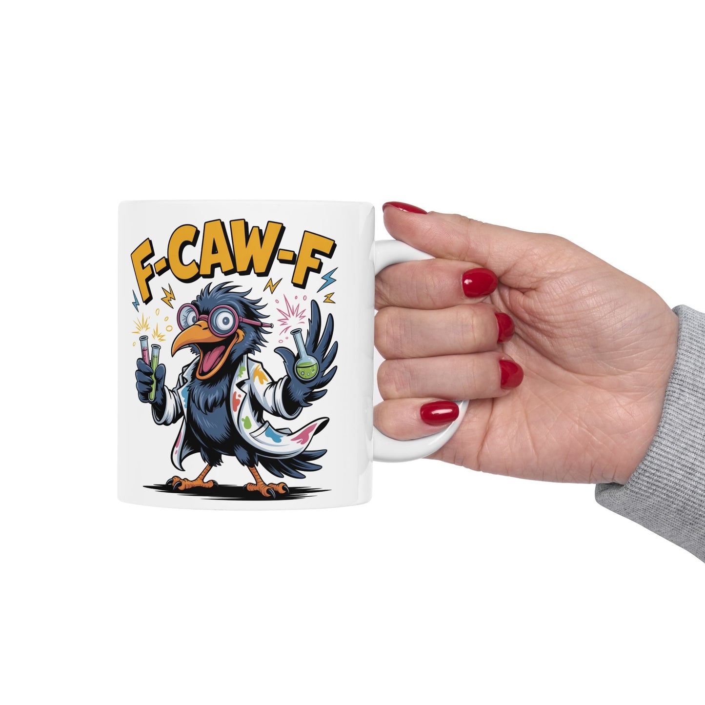 F-Caw-F The Scientist Raven - Ceramic Mug - Motivational Gift for Coffee Lovers, Office Desk Decor, Holiday & Birthday Present, Fun Quote