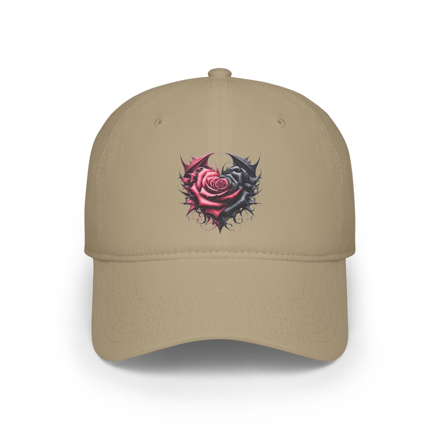 Low Profile Baseball Cap - Deep Dark Love every growing ever changing - Black & Red Roses