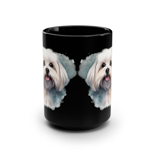 Maltese Maltipoo Watercolor tongue out - MamaDeSushi - Black Mug, 15oz