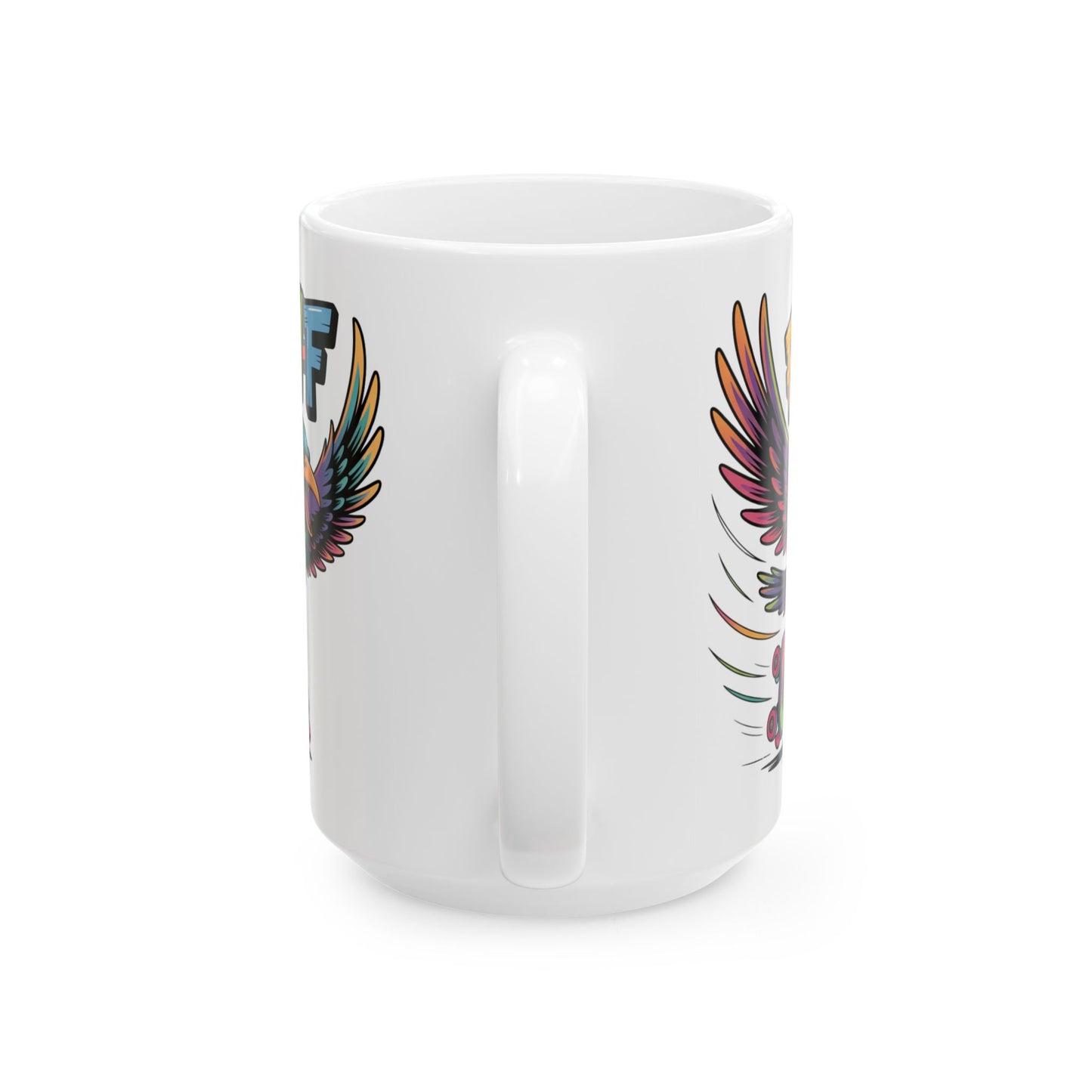 F-Caw-F Roller Blading Raven - Ceramic Mug - Motivational Gift for Coffee Lovers, Office Desk Decor, Holiday & Birthday Present, Fun Quote