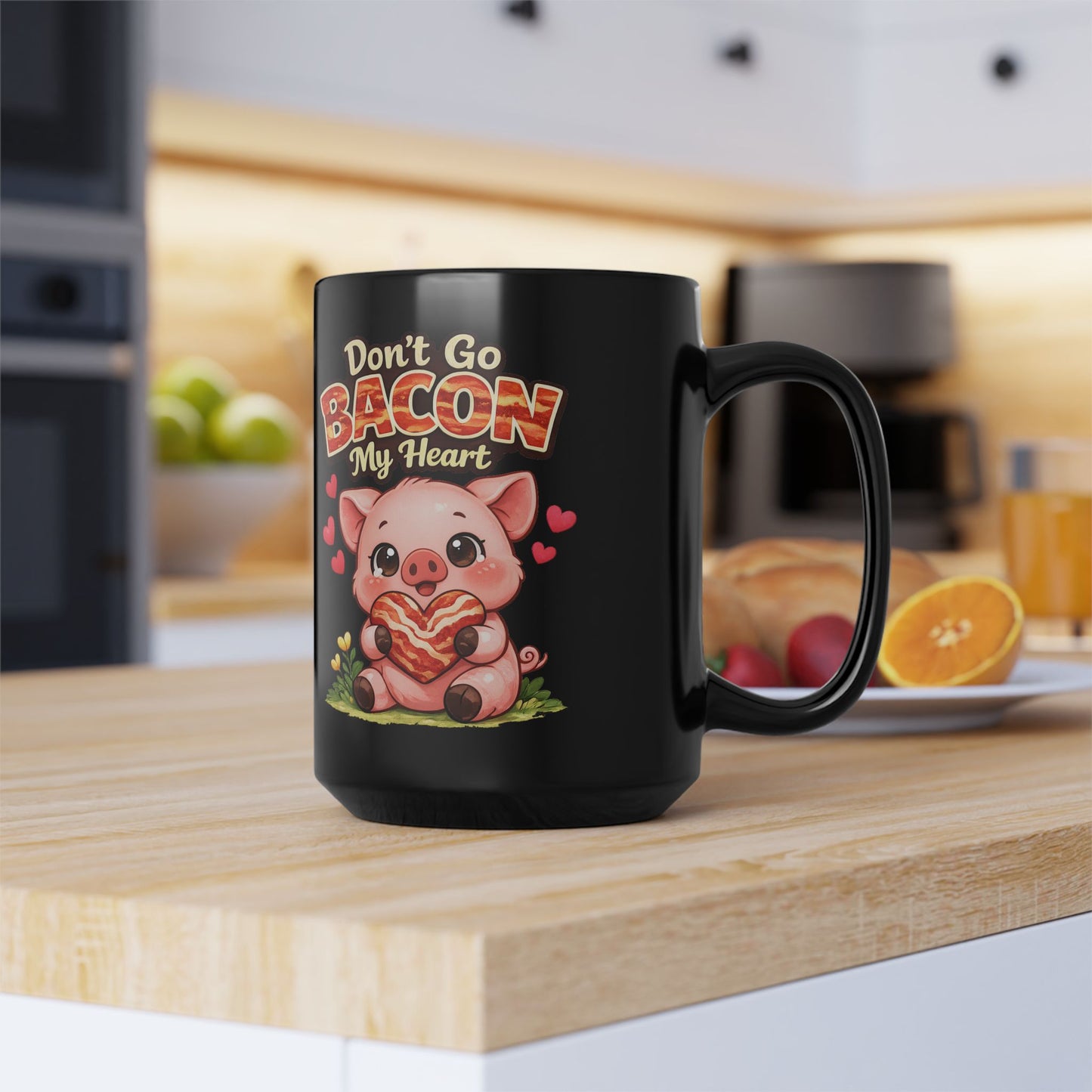 Ceramic Black Mug, 15oz - Don't go Bacon My Heart