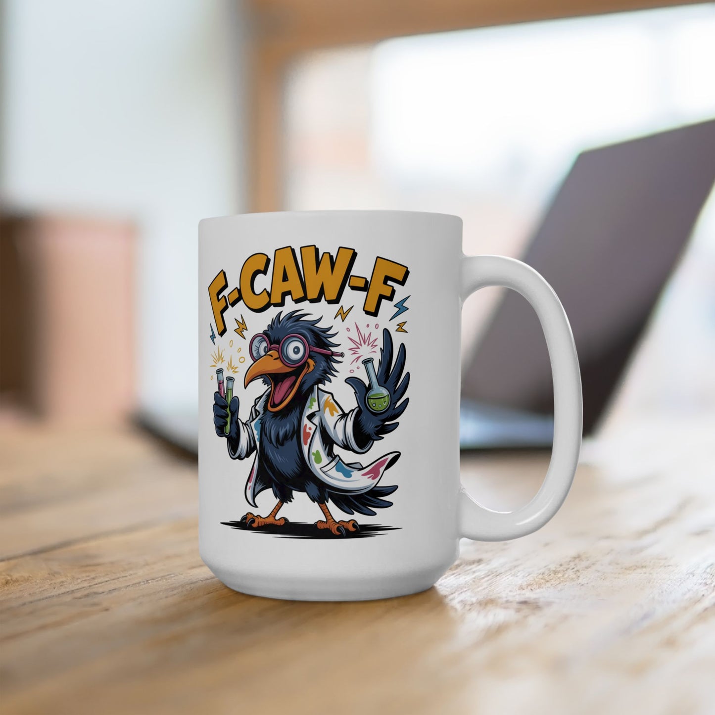 F-Caw-F The Scientist Raven - Ceramic Mug - Motivational Gift for Coffee Lovers, Office Desk Decor, Holiday & Birthday Present, Fun Quote