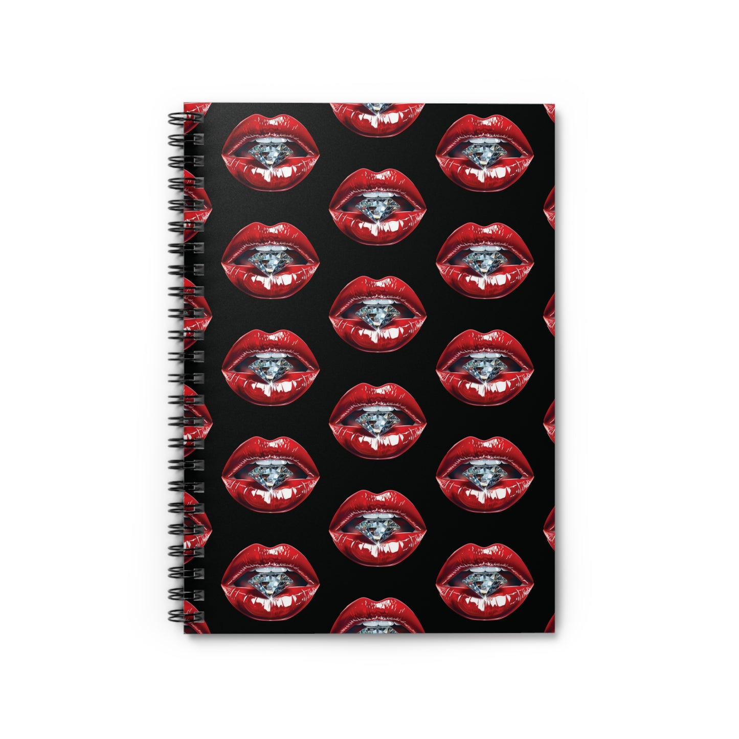 Spiral Notebook - Ruled Line, Diamond Kisses Lips Tease, Poetry Journal, Writing Notebook, Romantic Stationery, Love Diary