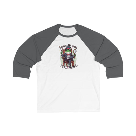 Baseball Tee, Frog: There's a 99% chance I don't care, Unisex Raglan Shirt, Funny Animal Print, Short Sleeve Top, Gift for Him or Her