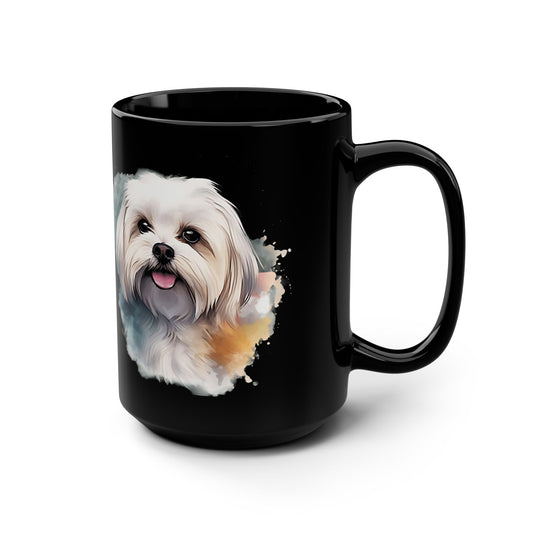 Maltese Maltipoo Watercolor tongue out - MamaDeSushi - Black Mug, 15oz