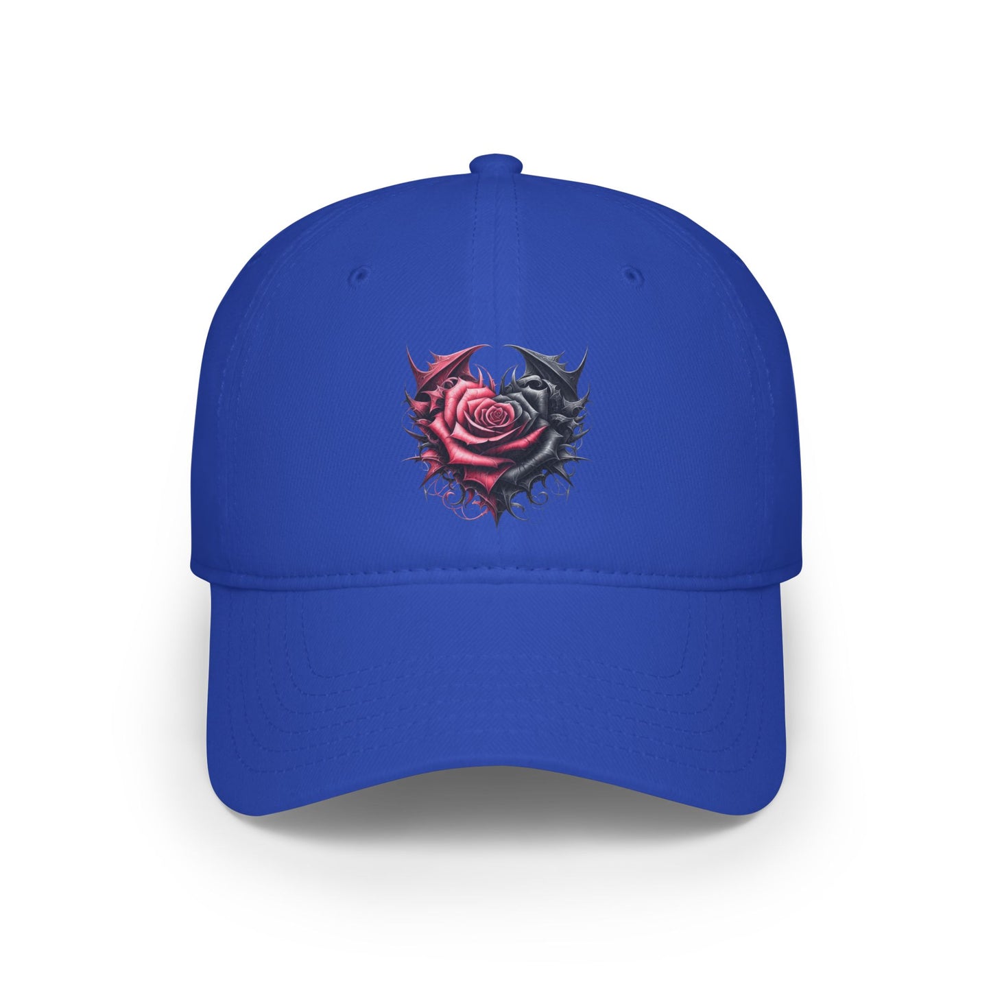 Low Profile Baseball Cap - Deep Dark Love every growing ever changing - Black & Red Roses