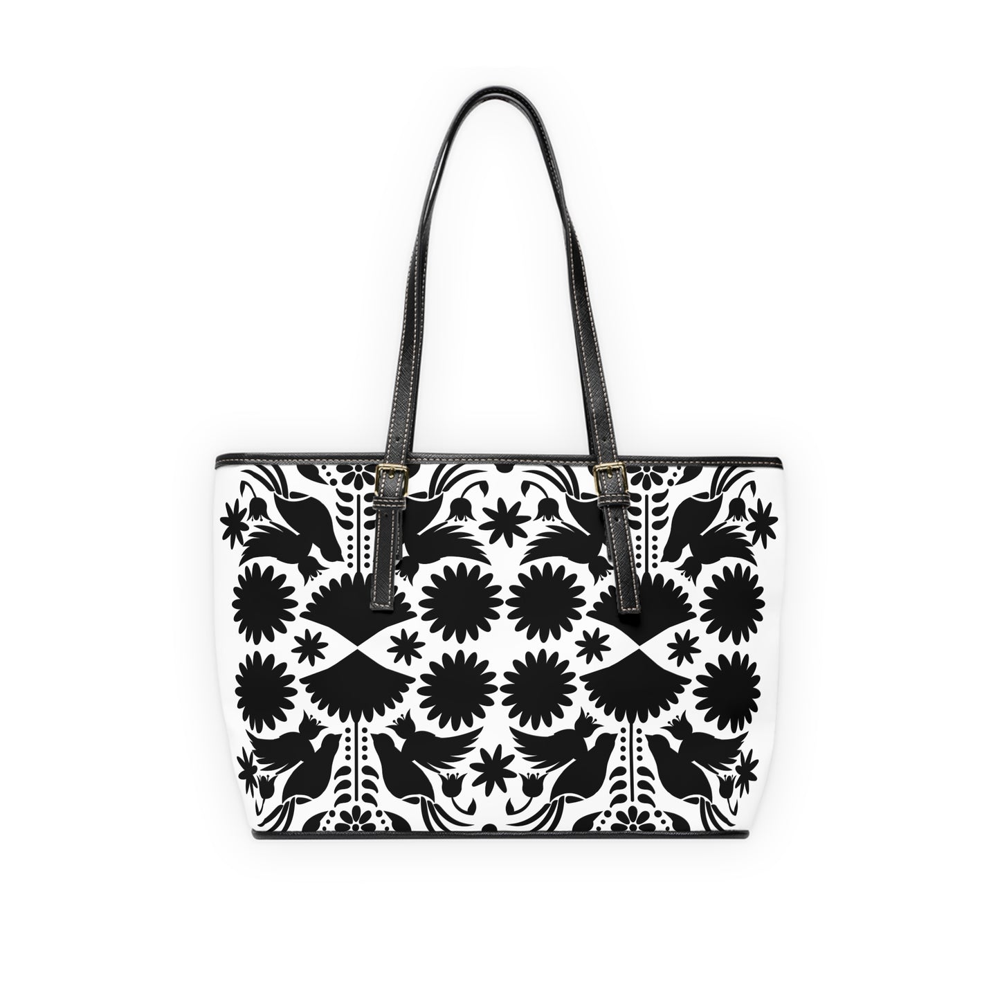 Black & White Otomi-Like design Chic PU Leather Shoulder Bag - Fashionable Tote for Confident Women, Perfect Gift for Celebrations
