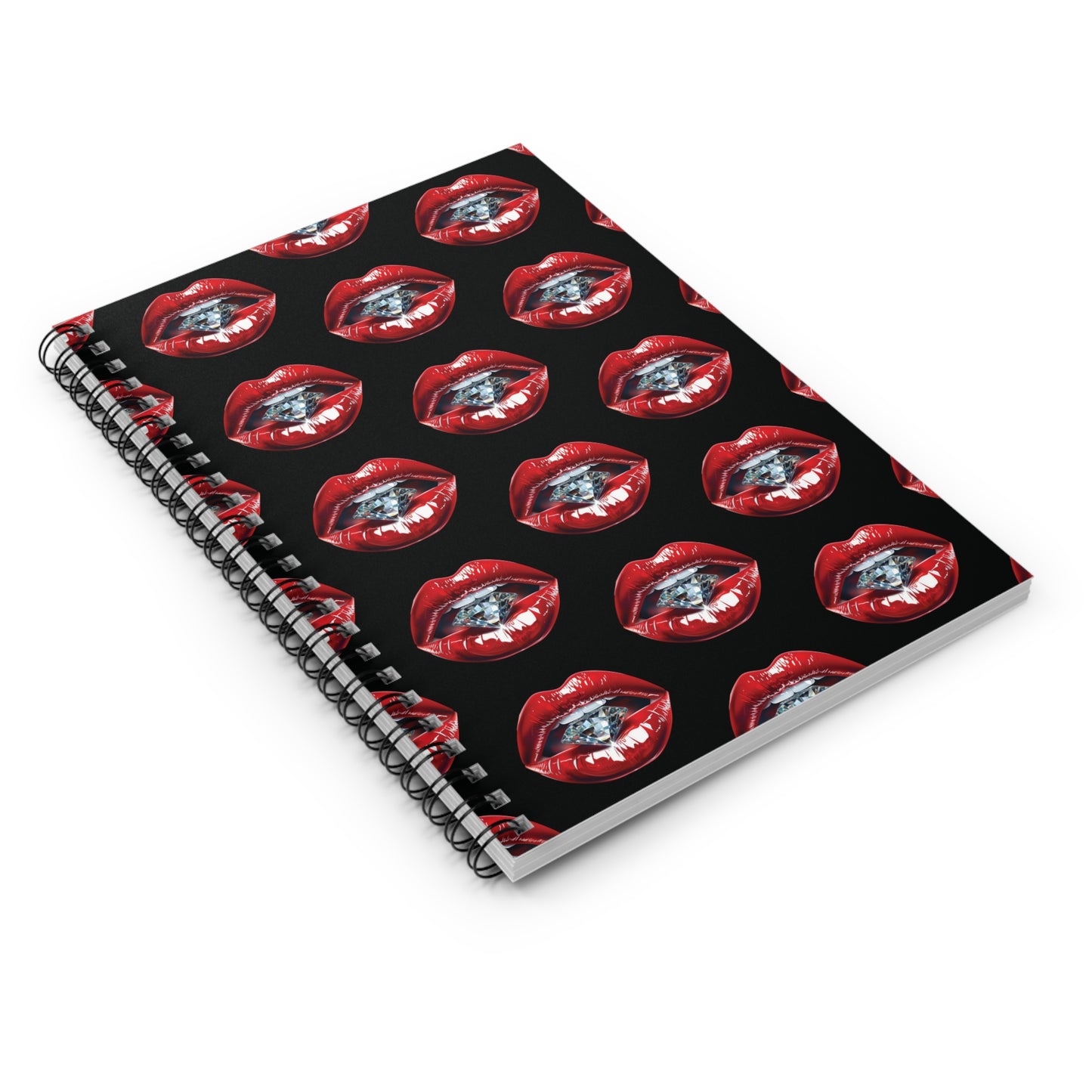 Spiral Notebook - Ruled Line, Diamond Kisses Lips Tease, Poetry Journal, Writing Notebook, Romantic Stationery, Love Diary