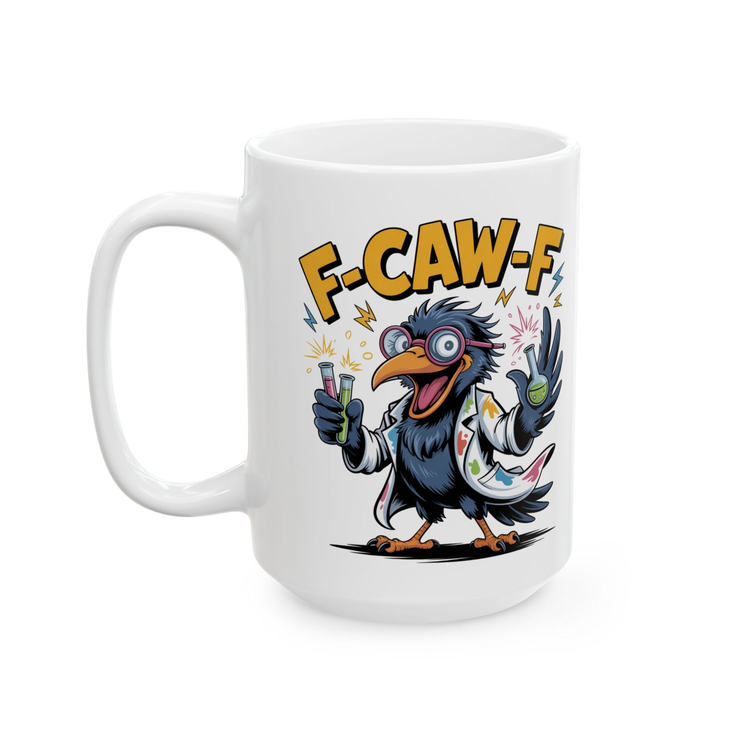 F-Caw-F The Scientist Raven - Ceramic Mug - Motivational Gift for Coffee Lovers, Office Desk Decor, Holiday & Birthday Present, Fun Quote
