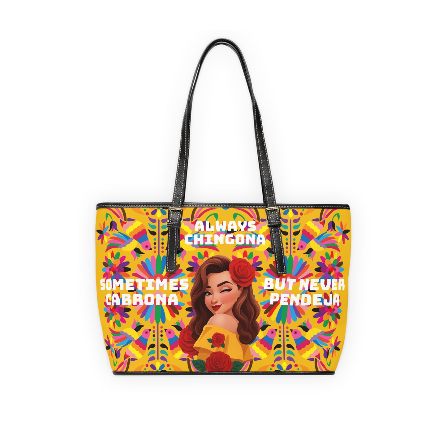 Yellow - Chic PU Leather Shoulder Bag - Always Chingona, Fashionable Tote for Confident Women, Perfect Gift for Celebrations